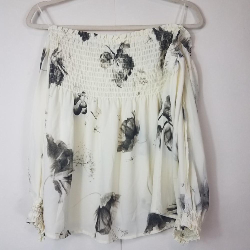 Express Off the Shoulder Smocked Floral Top